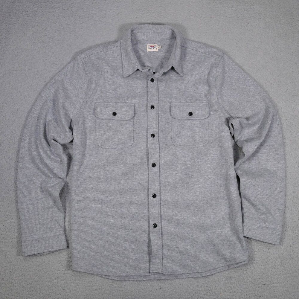 Faherty Legend Sweater Shirt Gray Twill XL Button-Up Pocket Long Sleeve *READ*